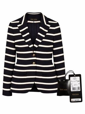 Escada Navy and White Striped Tailored Blazer